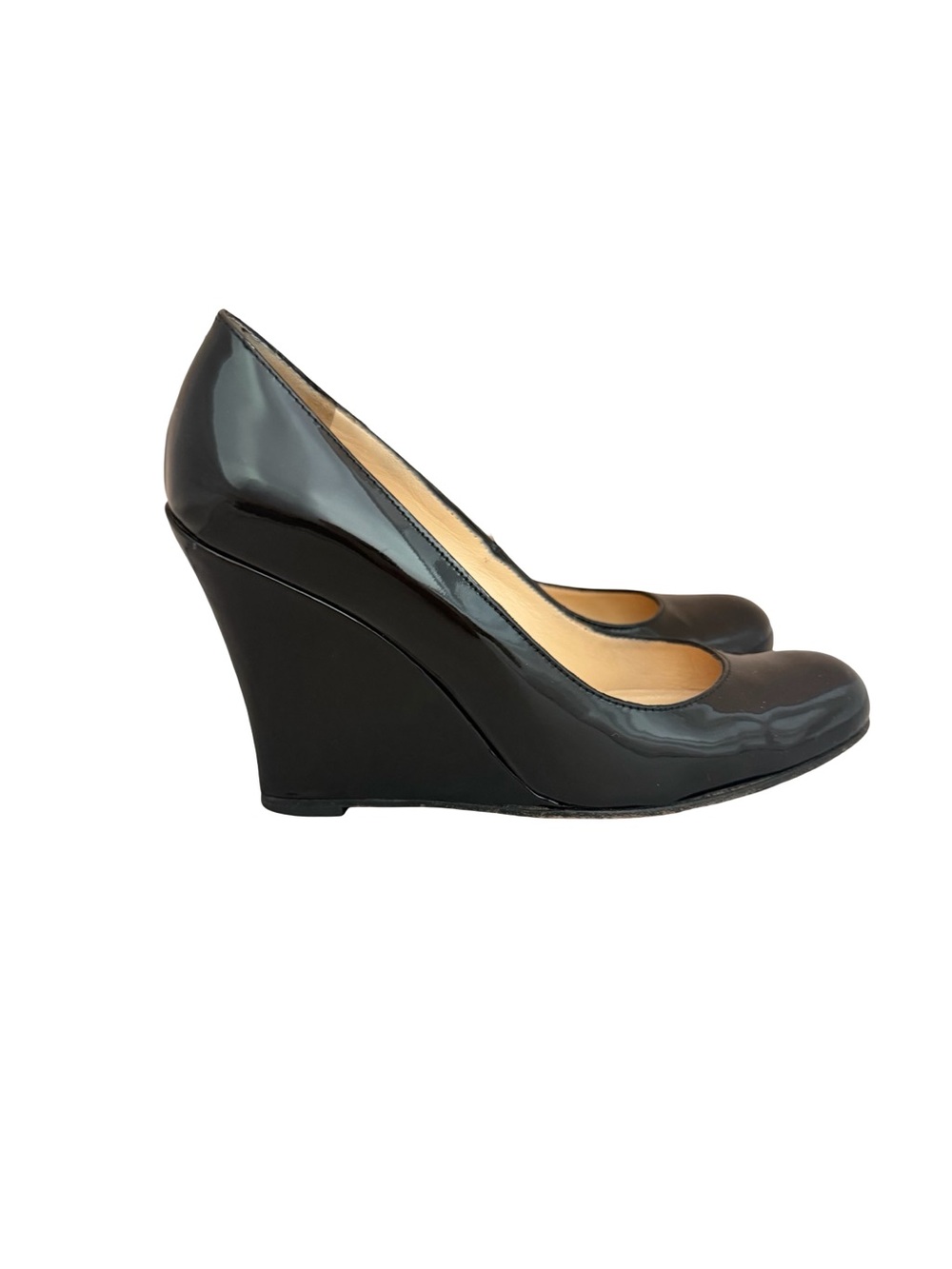 Christian Louboutin Black Patent Leather Round Toe Wedge Pumps Size 6 Women's